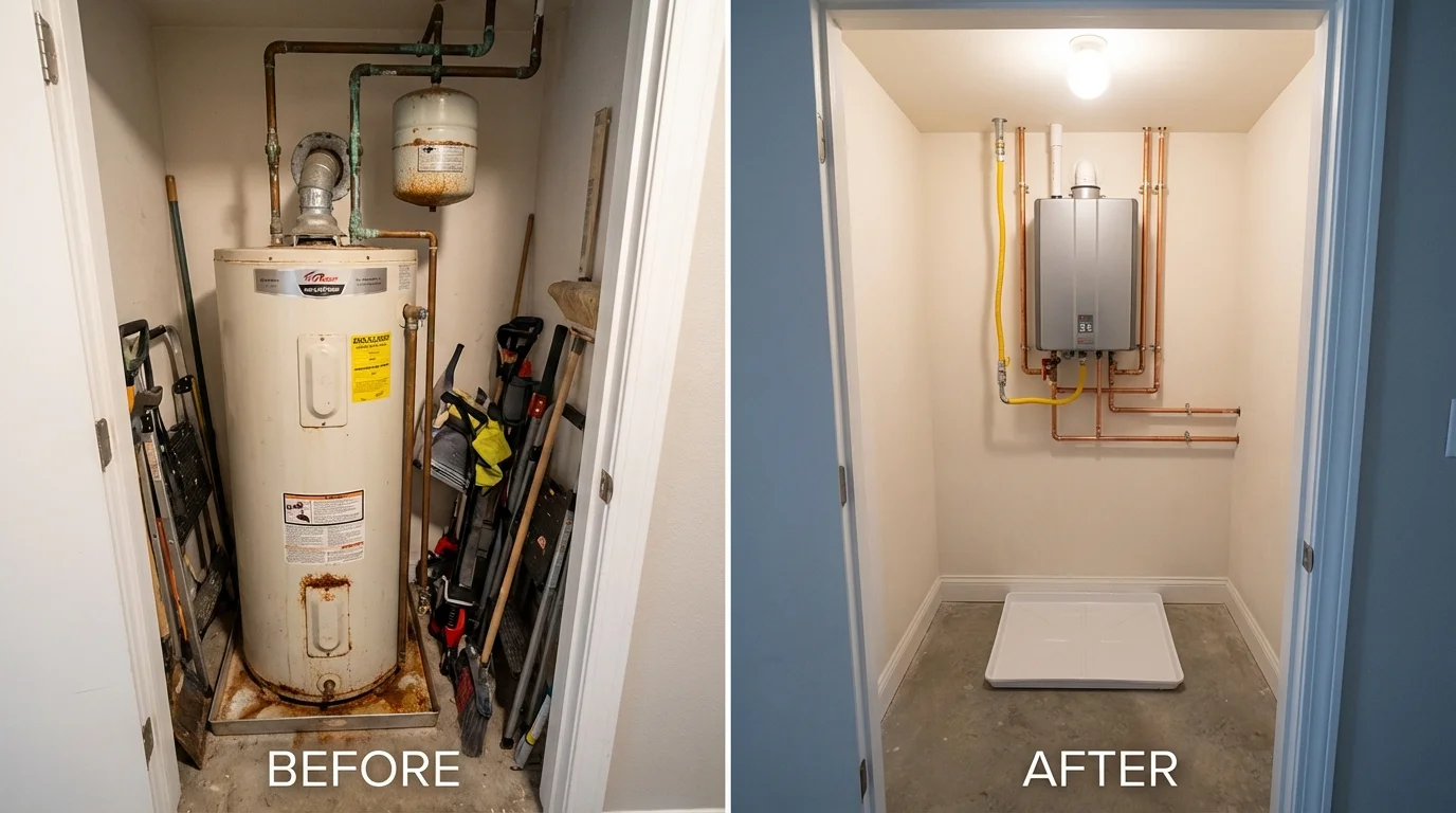 Tank water heater versus wall-mounted tankless unit comparison for Sherman, TX homeowners
